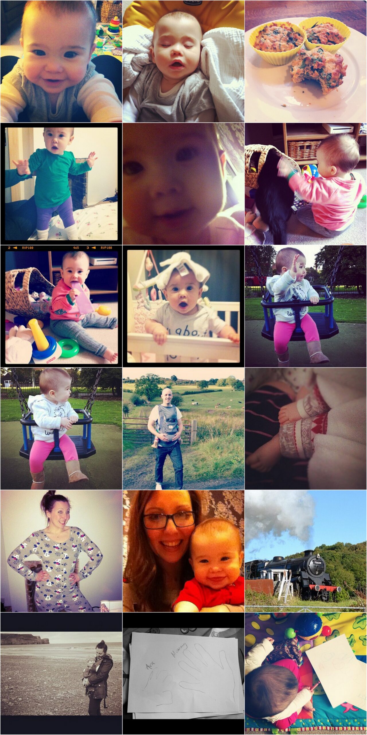 instagram collage with a baby and parents