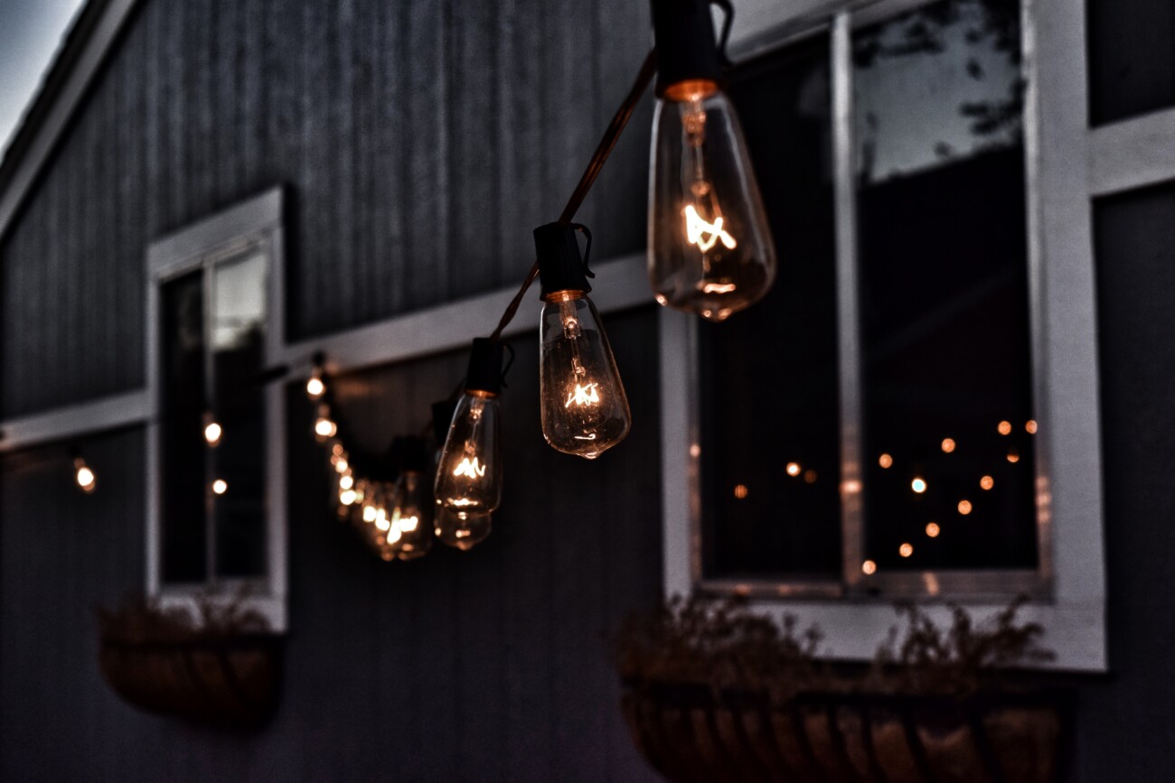 lights hung up on outside of house