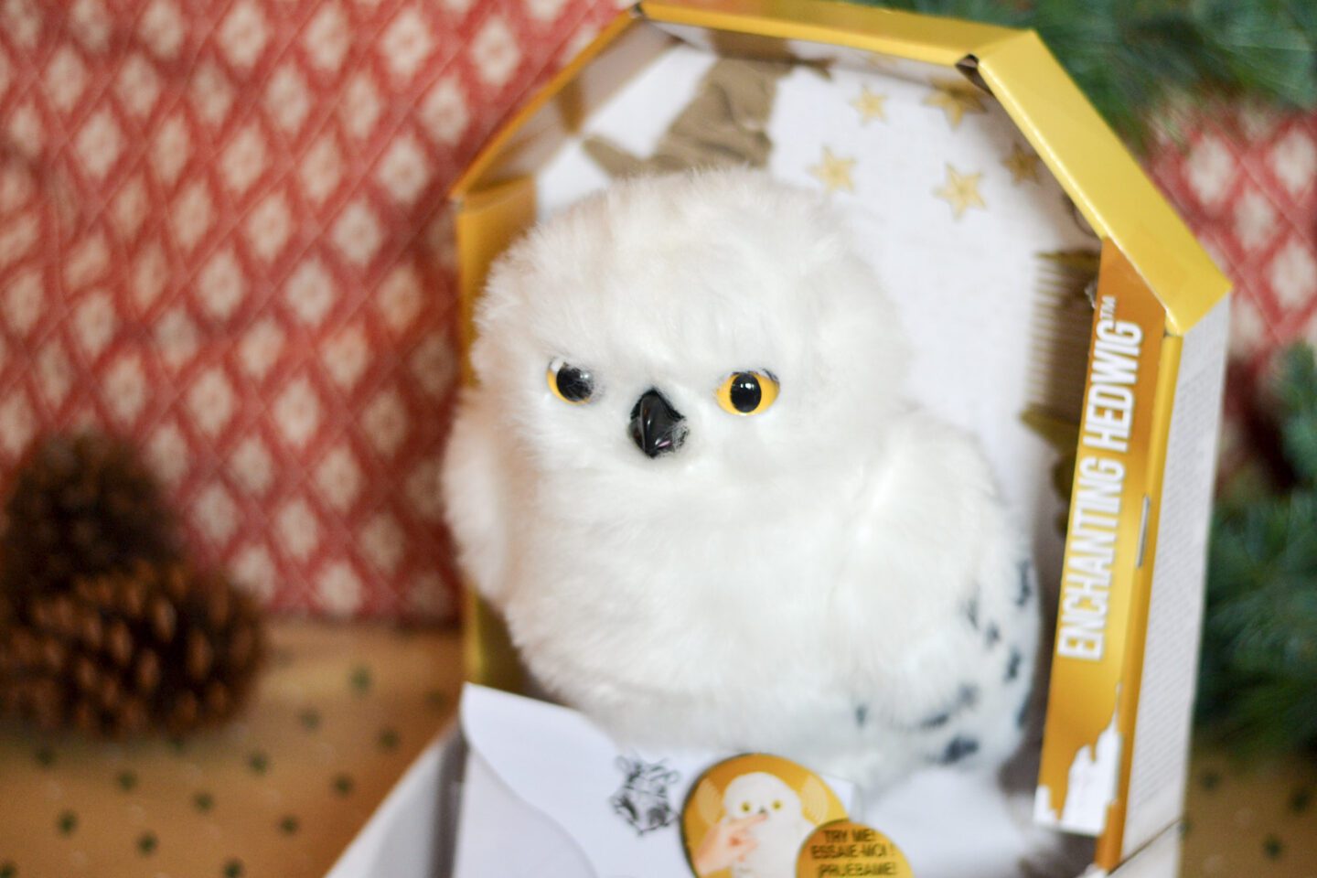 Hedwig fluffy owl toy in box