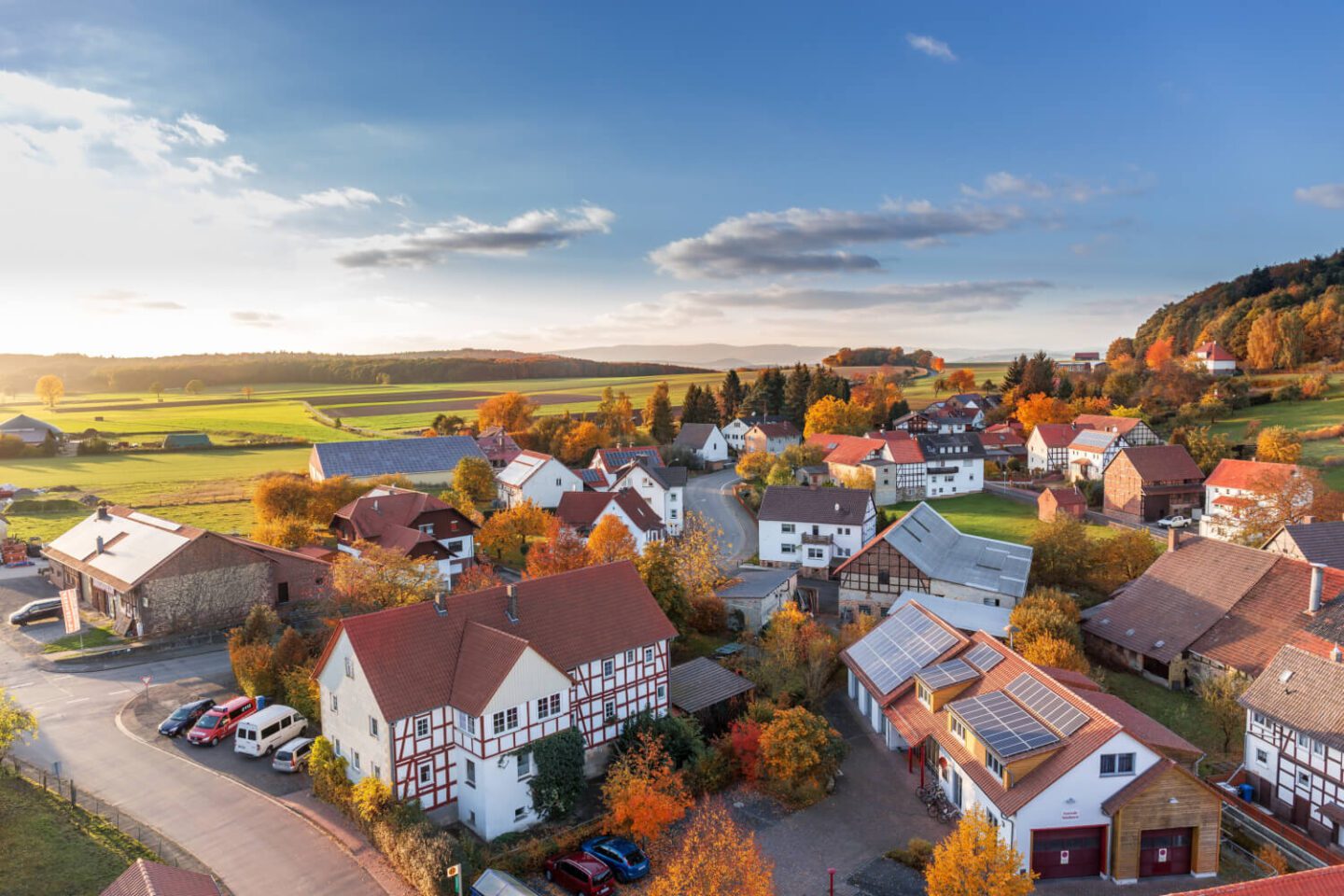 lots of houses from above on sunny day