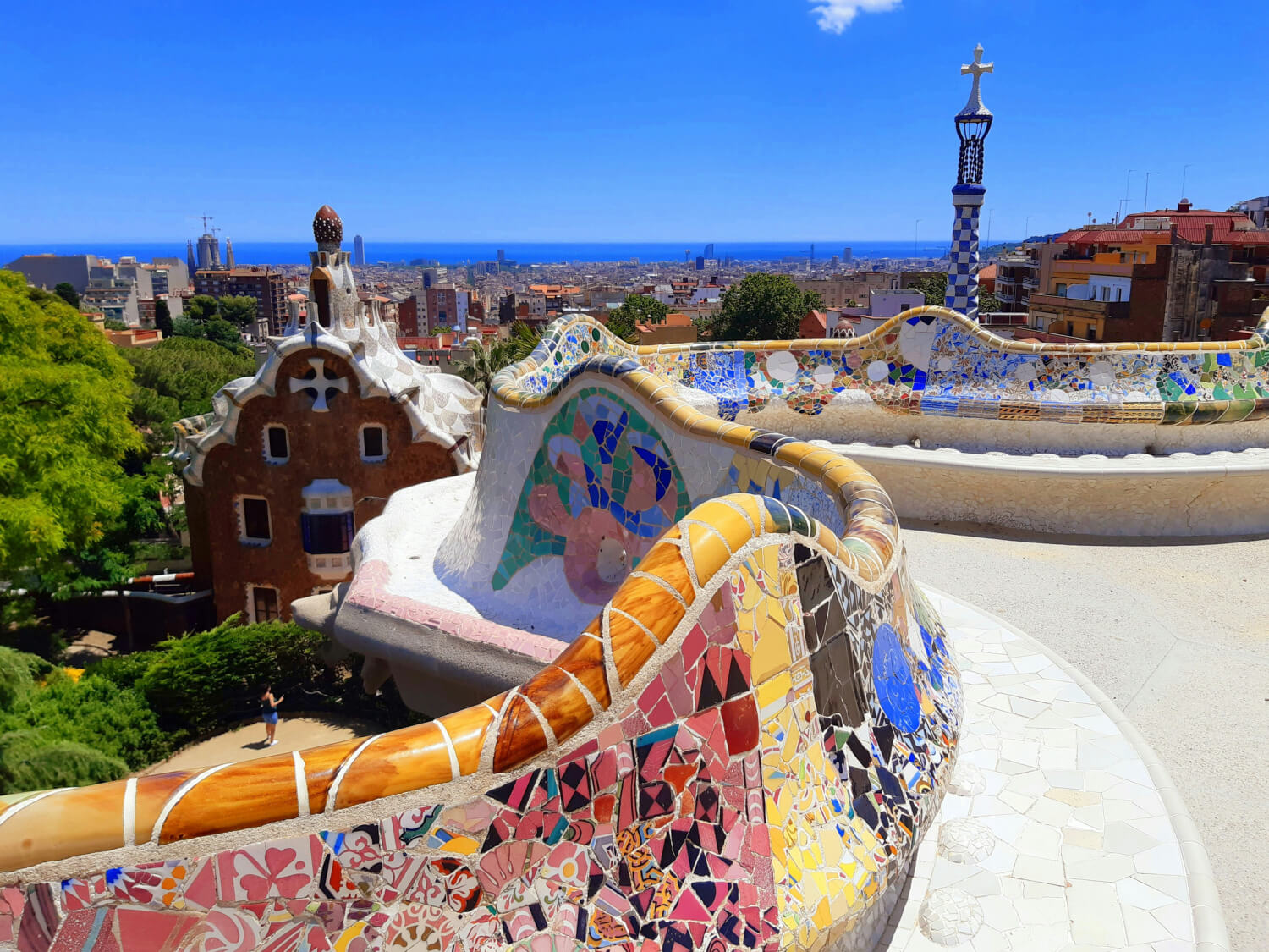 coloured wall in Barcelona with blue sky