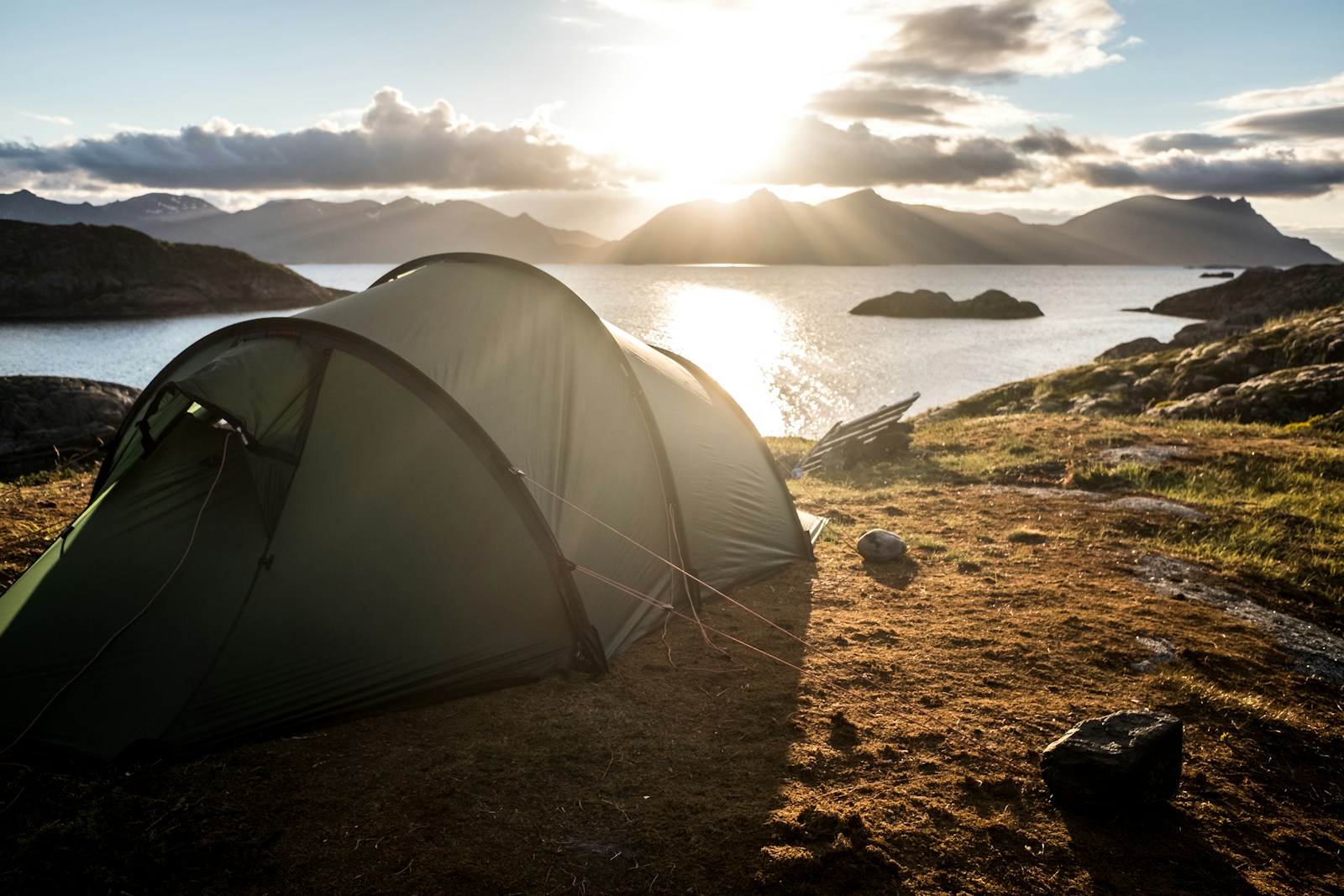 grey tent on top of mountain