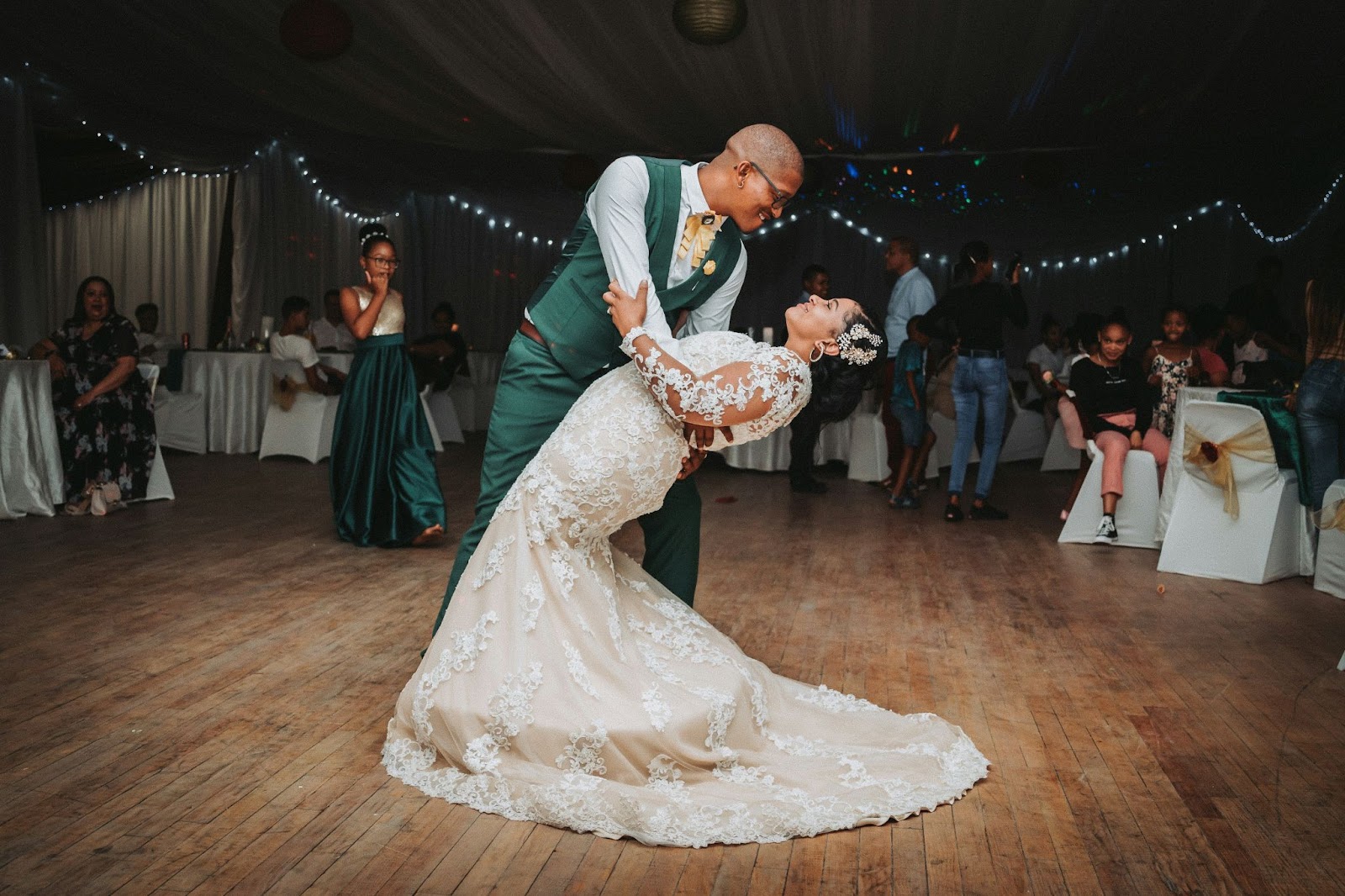 bride and groom dancing at wedding