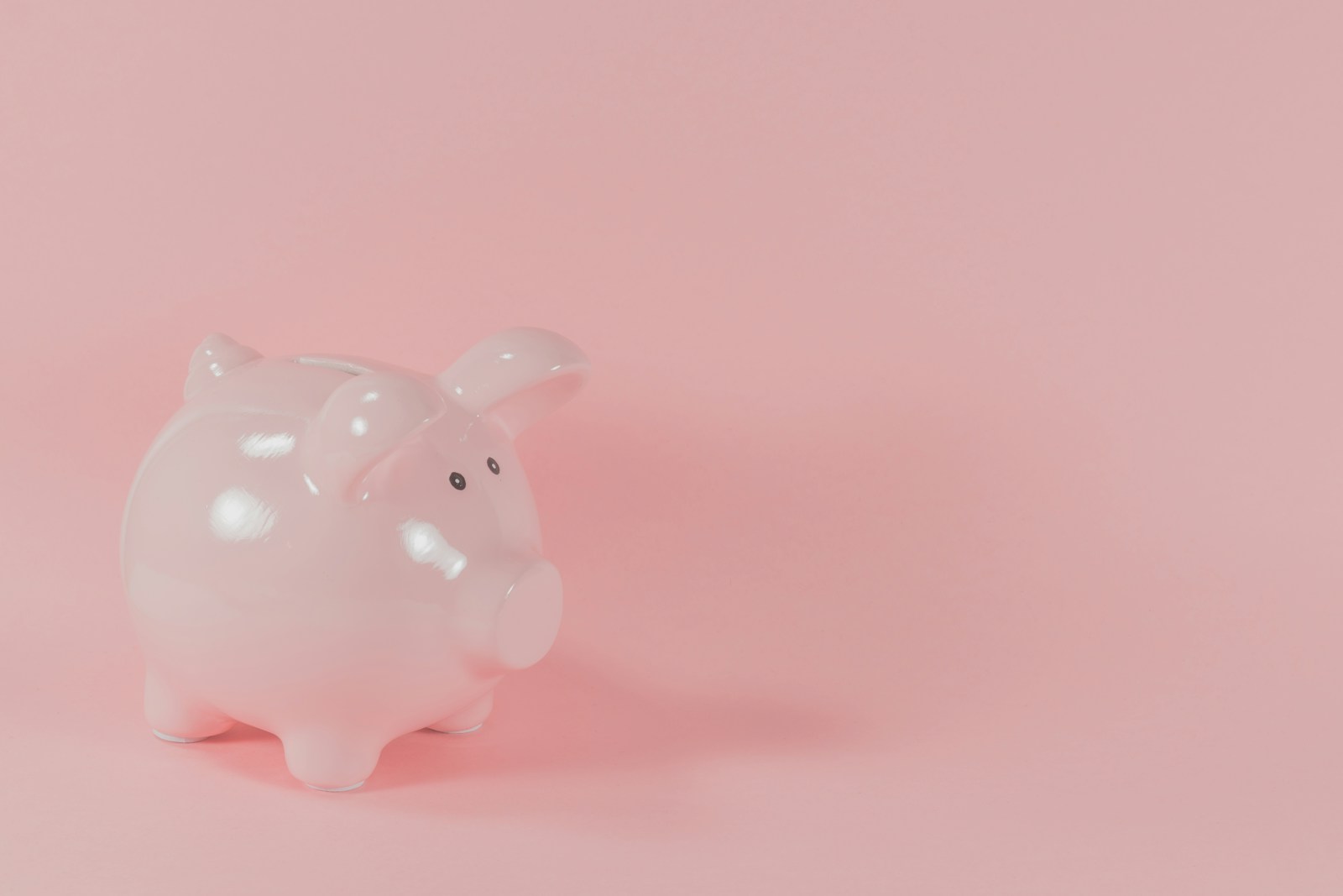 pink ceramic piggy bank on pink background