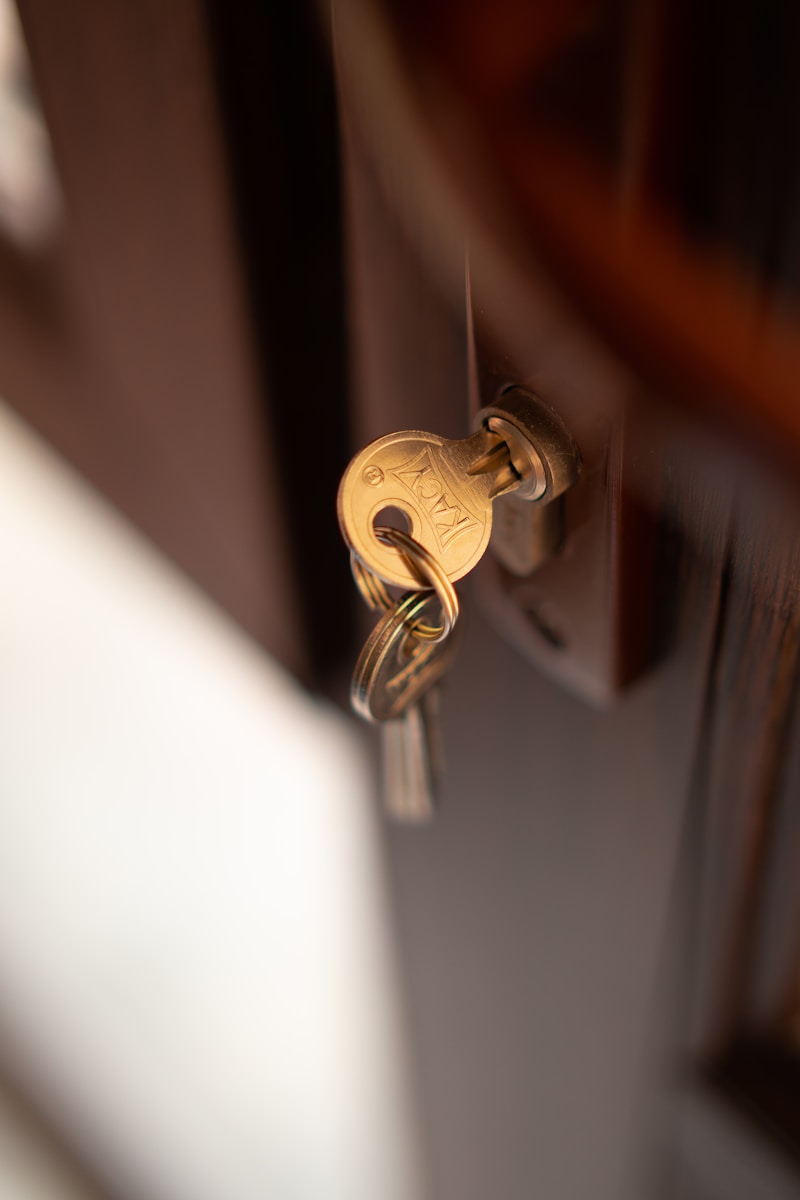 a close up of a key on a door