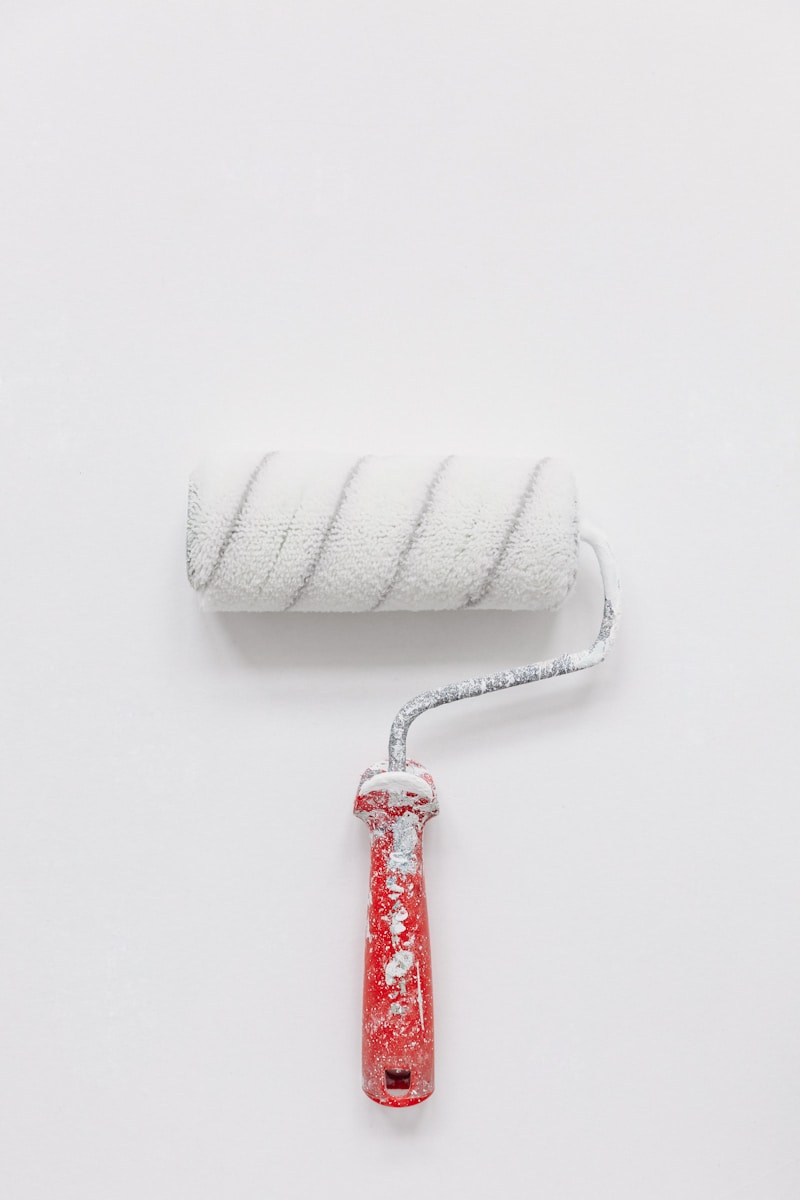 paint roller with white paint on on white surface