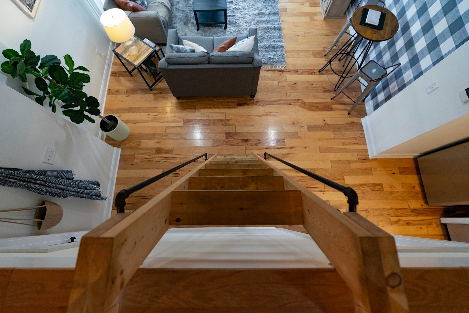 a view of a living room from above