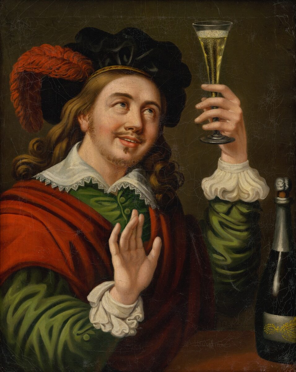 Renaissance man raising wine glass painting