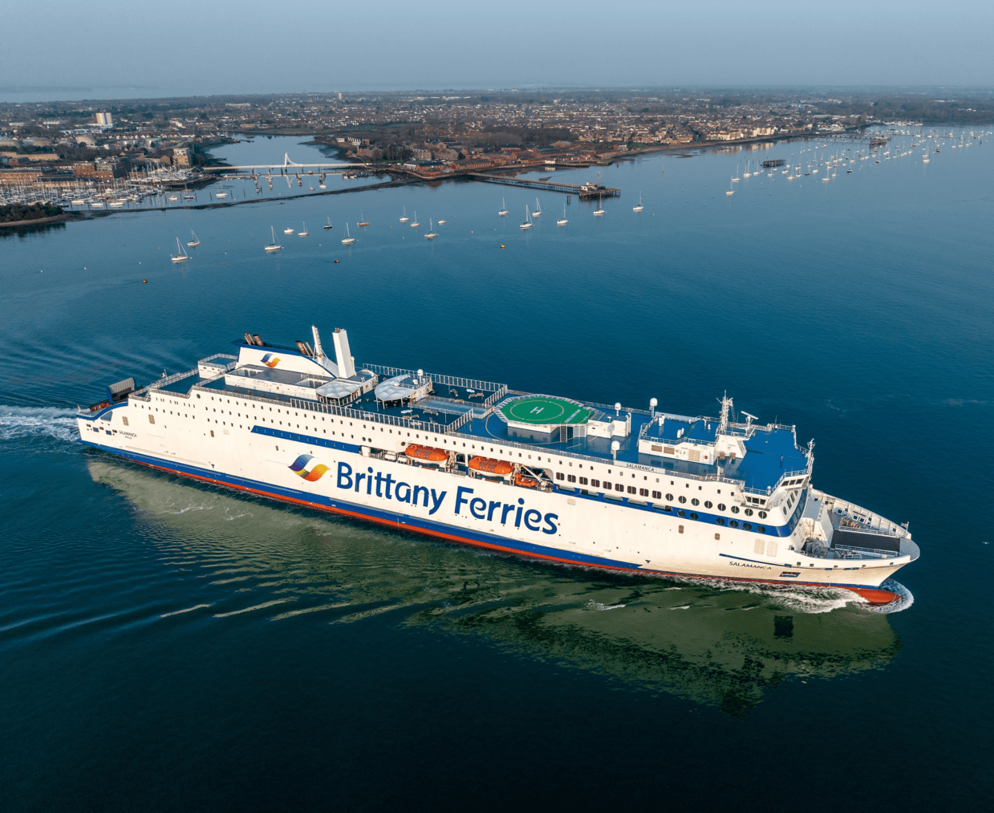 Brittany Ferries ship heading away from land