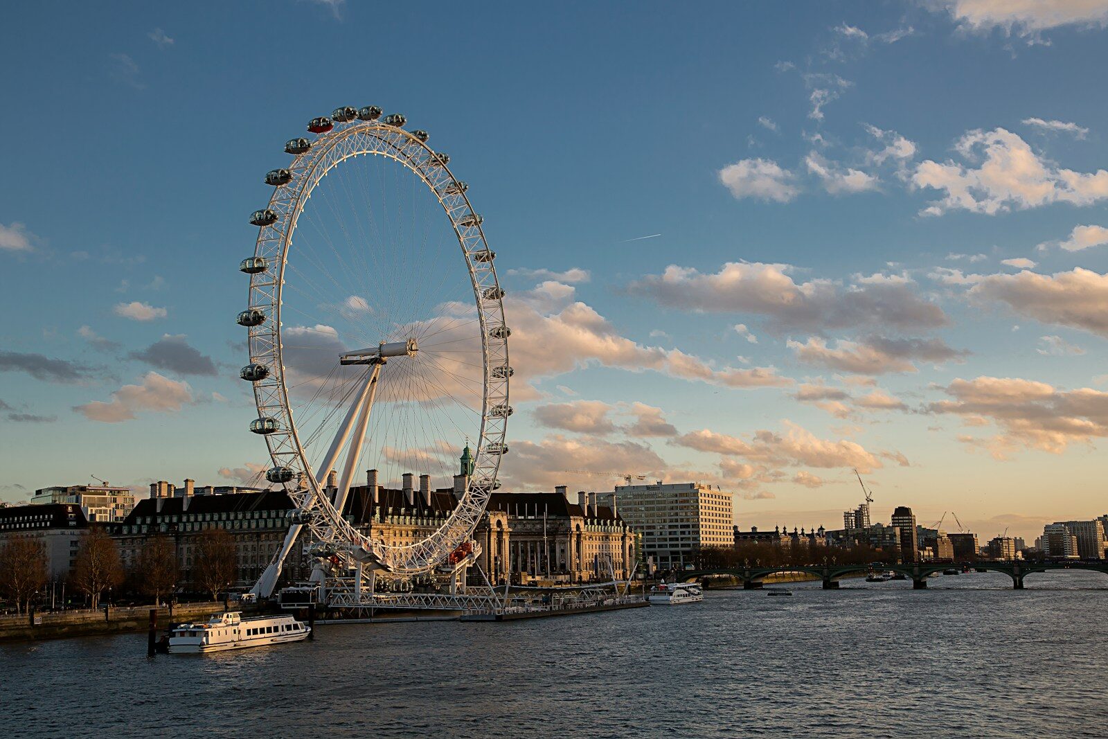 London wheel and Southbank view at sunset
