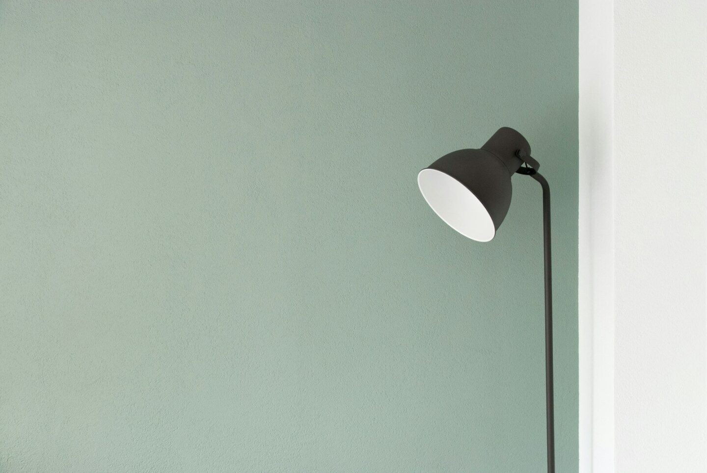 black floor lamp in front of green wall