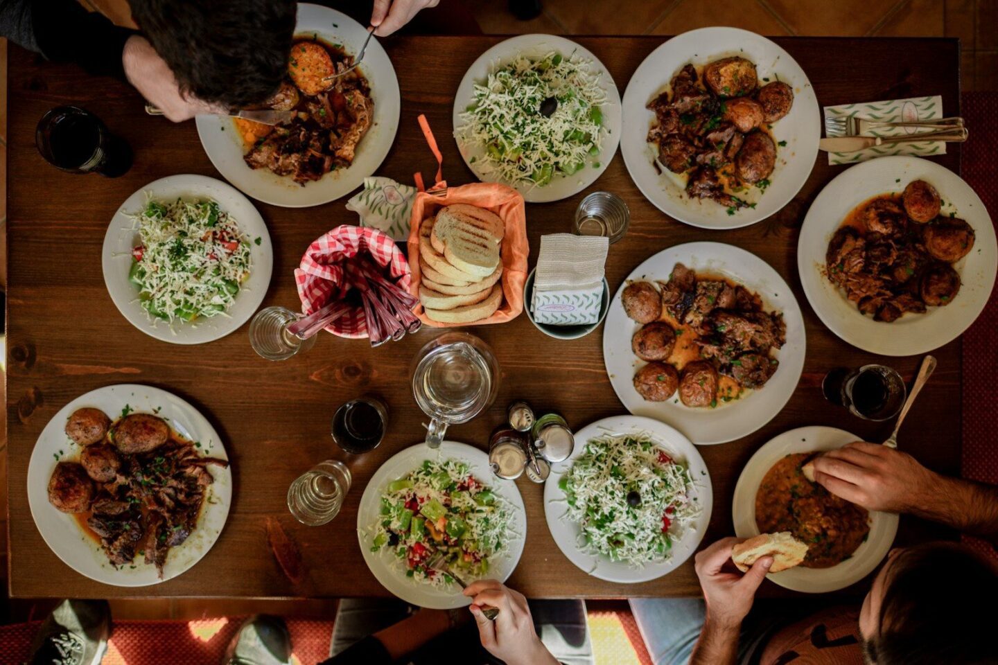 a table of food on plates from above